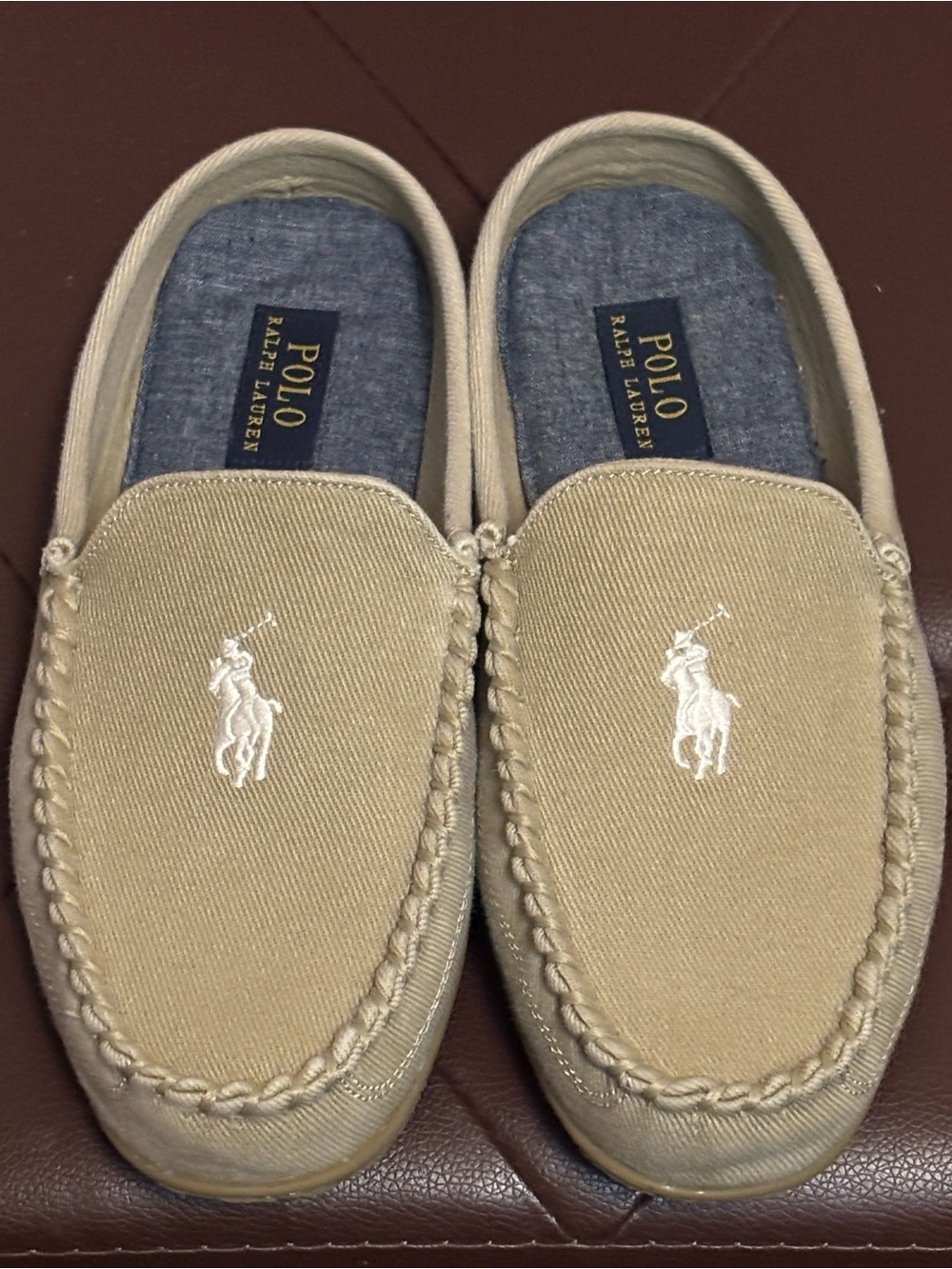 Ralph Lauren Khaki Canvas Slip-On Loafers with White Polo Logo Too BIG 4 ME🥺